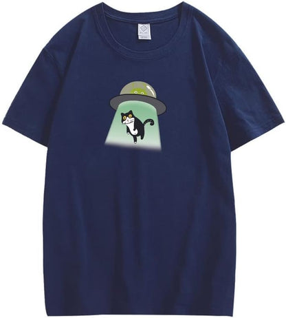 CORIRESHA Alien nave espacial abducción gato vintage unisex divertido espacio camiseta