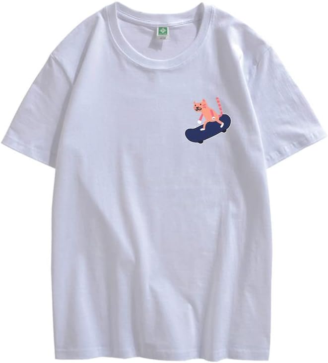 CORIRESHA Camiseta de algodón unisex básica con diseño de gato en monopatín para amantes de los animales