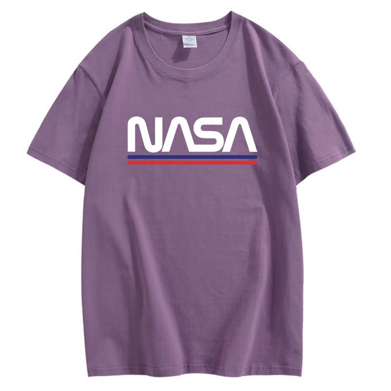 CORIRESHA Teen NASA Letter Print Casual Crew Neck Short Sleeve Basic Cotton T-Shirt