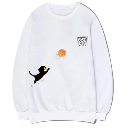 CORIRESHA Teen Cute Cat Basketball Cuello redondo Manga larga Cozy Cotton Fall Sudadera