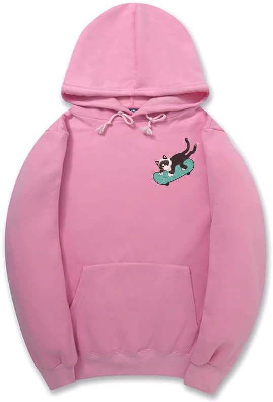 CORIRESHA Sudadera con capucha de manga larga con cordón y diseño de gato monopatín para jóvenes