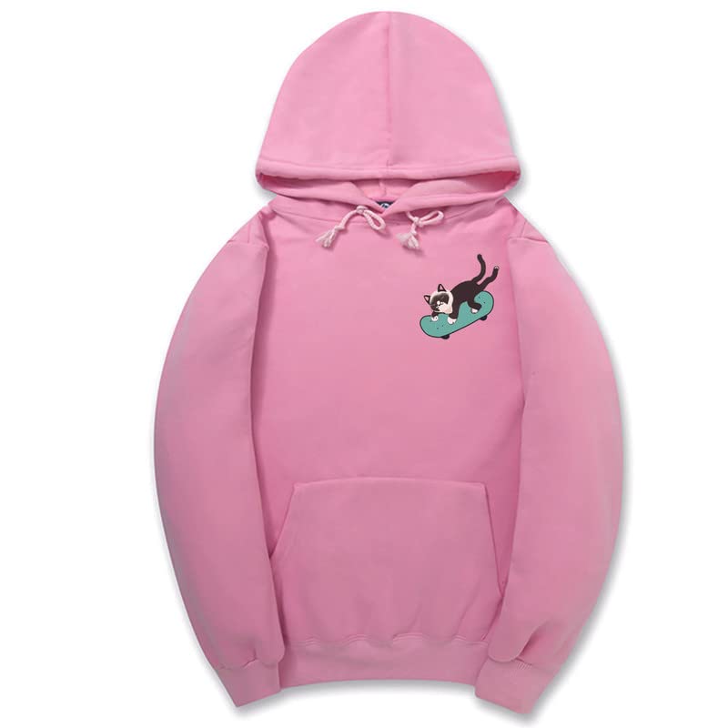 CORIRESHA Sudadera con capucha de manga larga con cordón y diseño de gato monopatín para jóvenes