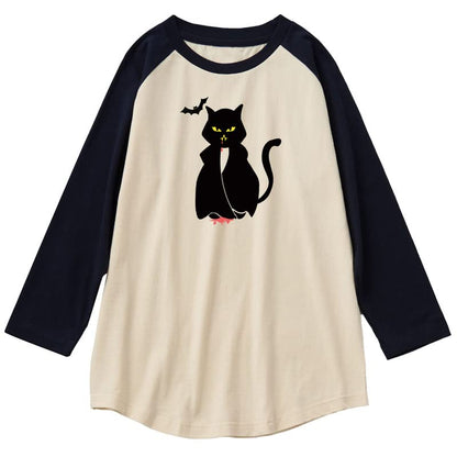 CORIRESHA Camiseta gótica de Halloween para adolescentes con manga de hombro de algodón con gatos divertidos