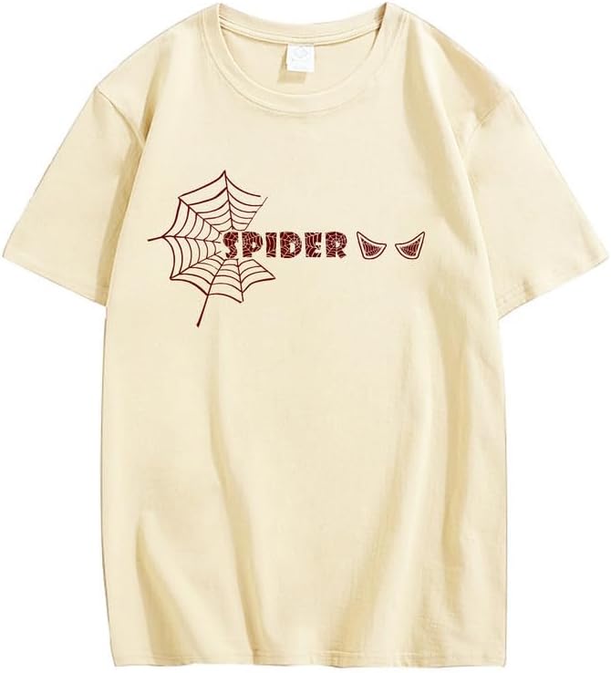 CORIRESHA Y2K Spider Web Camiseta cuello redondo manga corta casual Halloween ropa