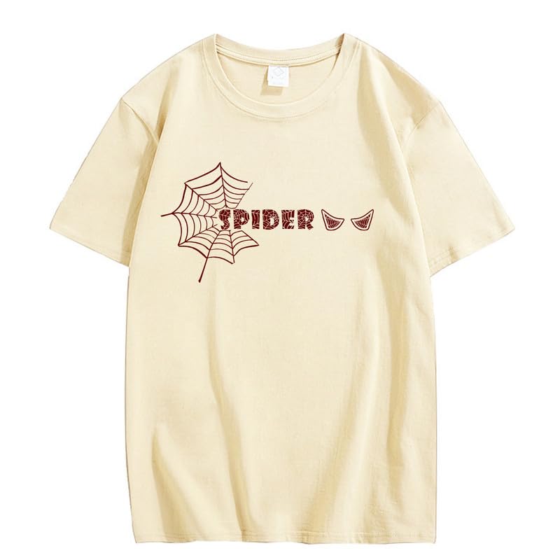 CORIRESHA Women's Y2K Spider Web T-Shirt Crewneck Short Sleeve Casual Halloween Clothing