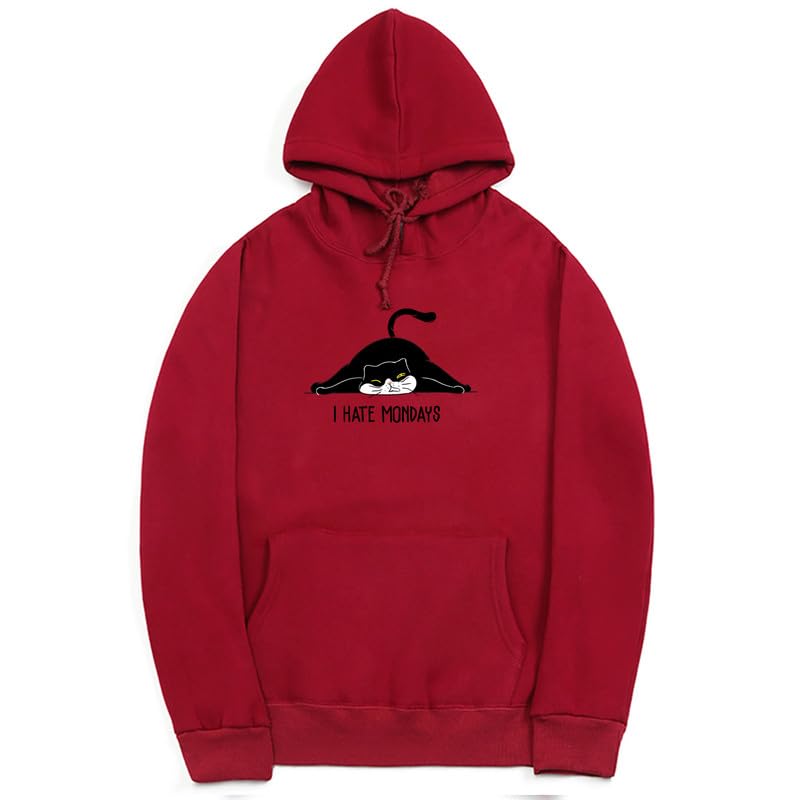 CORIRESHA Teen Cute Lazy Cat Hoodie Long Sleeve Drawstring Pockets Comfy Cotton Sweatshirt