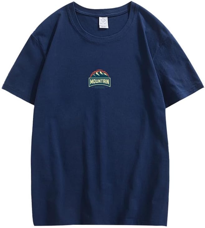CORIRESHA Camiseta unisex de algodón holgada de manga corta con cuello redondo y gráfico de montaña retro
