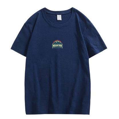 CORIRESHA Camiseta unisex de algodón holgada de manga corta con cuello redondo y gráfico de montaña retro