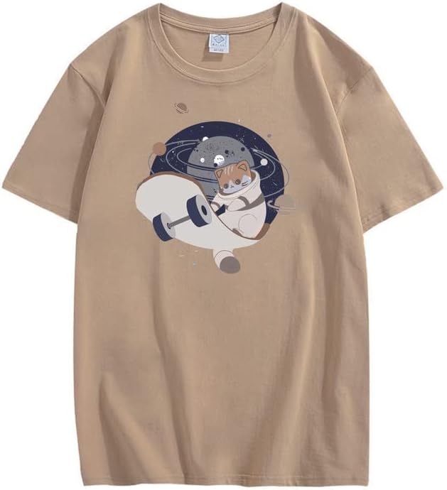 CORIRESHA Camiseta holgada de manga corta con cuello redondo y monopatín de gato lindo para adolescente