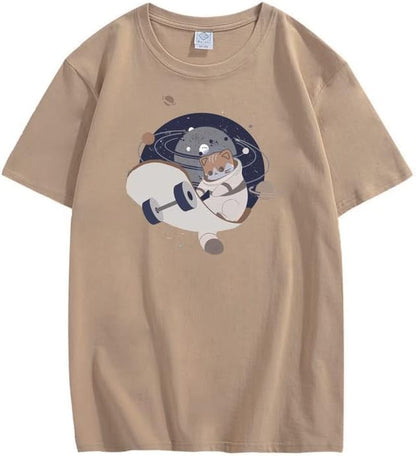 CORIRESHA Camiseta holgada de manga corta con cuello redondo y monopatín de gato lindo para adolescente