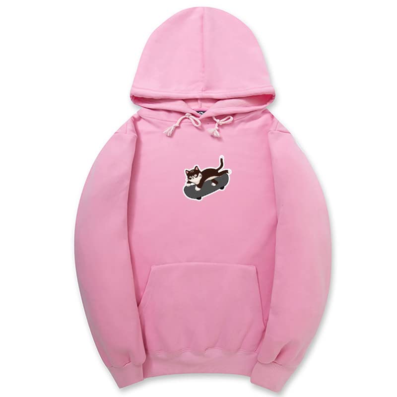 CORIRESHA Adolescente Kawaii Sudadera con capucha Skateboard Cat Casual Sudadera de algodón de manga larga