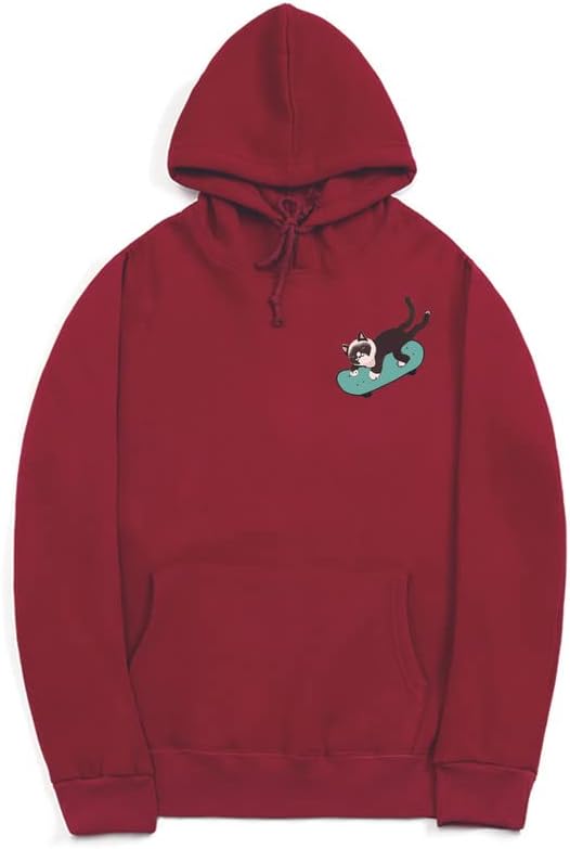 CORIRESHA Sudadera con capucha de manga larga con cordón y diseño de gato monopatín para jóvenes