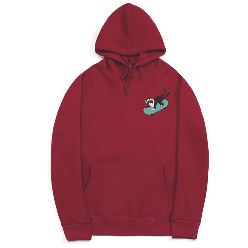 CORIRESHA Sudadera con capucha de manga larga con cordón y diseño de gato monopatín para jóvenes