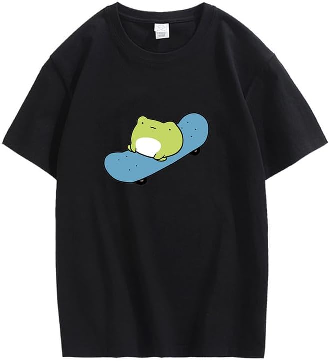 CORIRESHA Cute Frog Camiseta Cuello Redondo Manga Corta Casual Unisex Skateboard Top