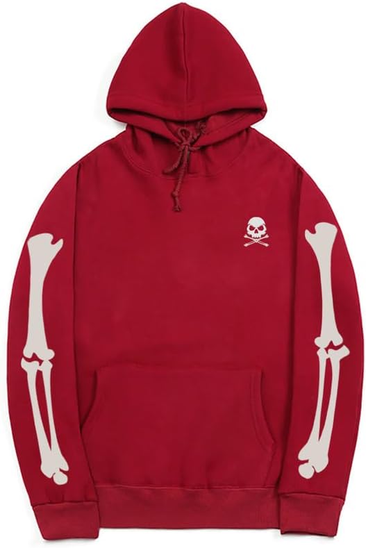 CORIRESHA Halloween Skull Print Hoodie Casual Long Sleeve Unisex Sweatshirt Kangaroo Pocket