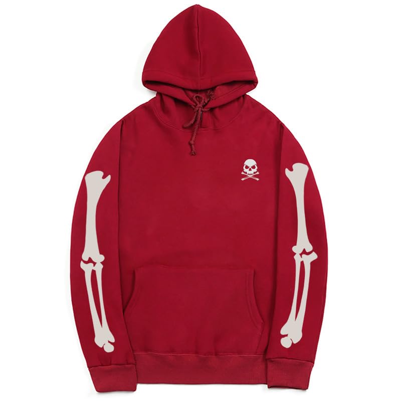 CORIRESHA Sudadera con capucha con estampado de calavera de Halloween Sudadera unisex de manga larga informal con bolsillo canguro