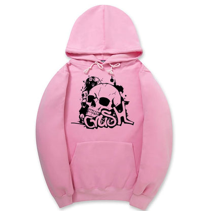 CORIRESHA Sudadera unisex con capucha de calavera de manga larga con cordón y bolsillo canguro Y2K para Halloween
