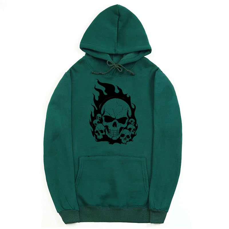 CORIRESHA Sudadera con capucha de calavera de Halloween para adolescentes, manga larga, con cordón, Y2K, estética, llama