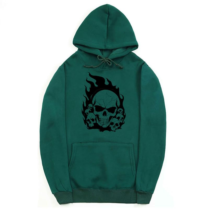 CORIRESHA Teen Halloween Skull Hoodie Long Sleeve Drawstring Y2K Aesthetic Flame Sweatshirt