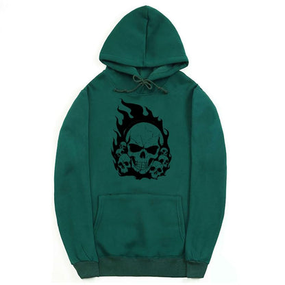 CORIRESHA Sudadera con capucha de calavera de Halloween para adolescentes, manga larga, con cordón, Y2K, estética, llama