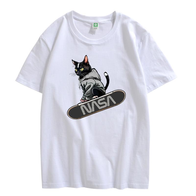 CORIRESHA Camiseta holgada informal de manga corta con cuello redondo y monopatín de gato para mujer