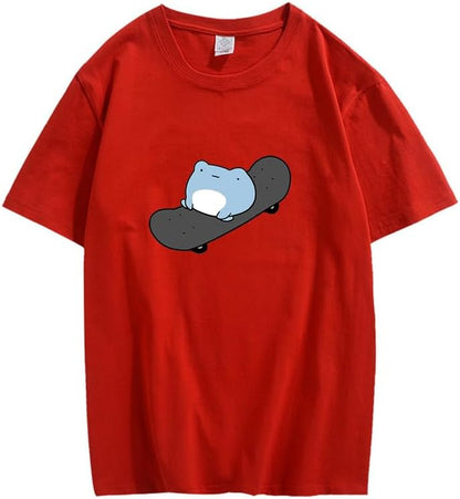 CORIRESHA Camiseta de skate de algodón de manga corta con cuello redondo y estampado de rana linda para adolescentes