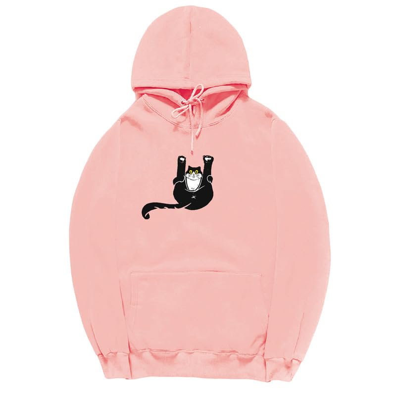 CORIRESHA Teen Funny Cat Hoodie Casual Drawstring Kangaroo Pocket Basic Cute Sweatshirt
