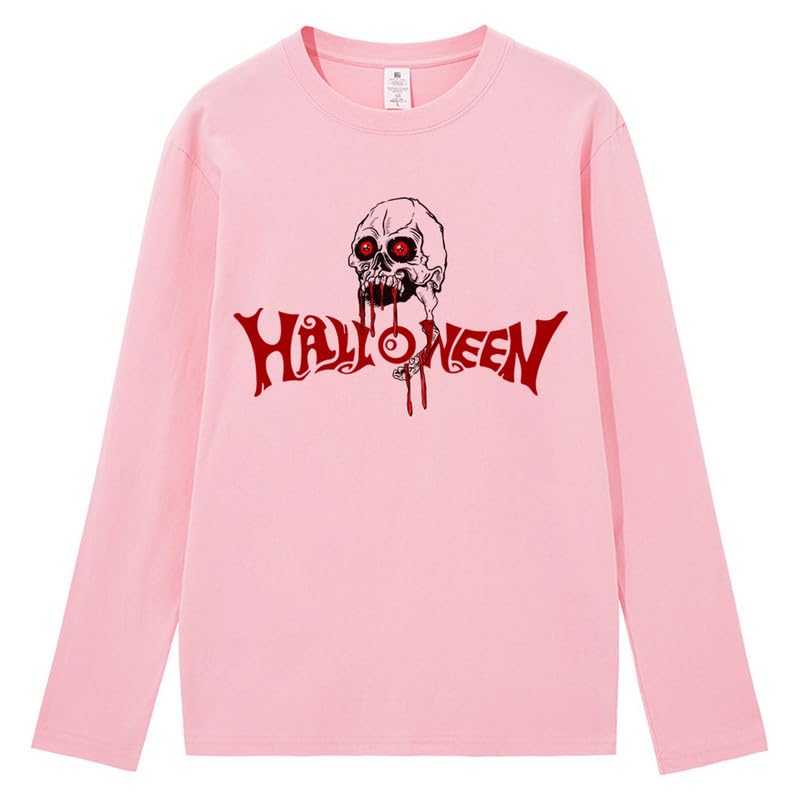 CORIRESHA Unisex Scary Skull Pattern Crewneck Long Sleeve Halloween Gothic T-Shirt