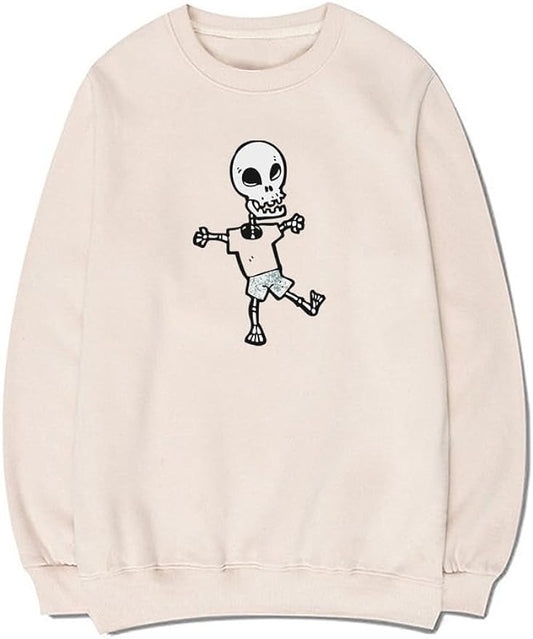 CORIRESHA Halloween Skull Crew Neck Long Sleeve Y2k Gothic Funny Pullover Sweatshirt