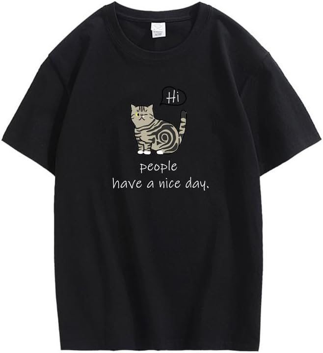 CORIRESHA Adolescente Lindo Gato Cuello Redondo Manga Corta Casual Letra Personalizada Camiseta