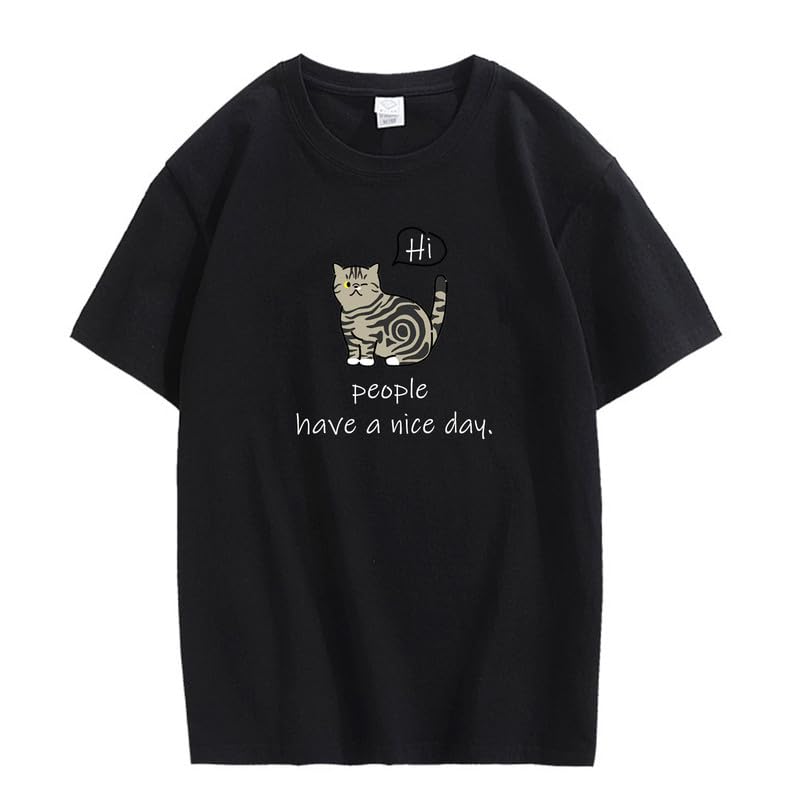 CORIRESHA Adolescente Lindo Gato Cuello Redondo Manga Corta Casual Letra Personalizada Camiseta