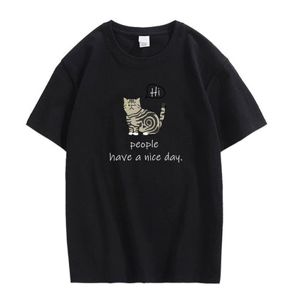 CORIRESHA Adolescente Lindo Gato Cuello Redondo Manga Corta Casual Letra Personalizada Camiseta
