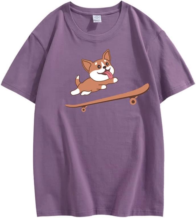 CORIRESHA Adolescente Lindo Shiba Inu Perro Monopatín Cuello Redondo Manga Corta Camiseta Acogedora