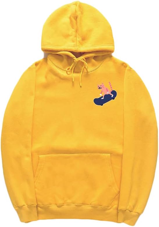 CORIRESHA Adolescentes Divertido Skateboarding Gato Patrón Casual Manga Larga Básica Sudadera con capucha