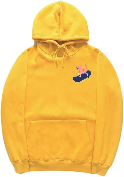 CORIRESHA Adolescentes Divertido Skateboarding Gato Patrón Casual Manga Larga Básica Sudadera con capucha