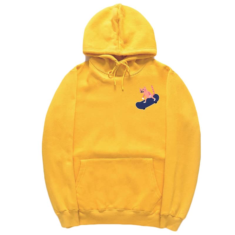 CORIRESHA Adolescentes Divertido Skateboarding Gato Patrón Casual Manga Larga Básica Sudadera con capucha