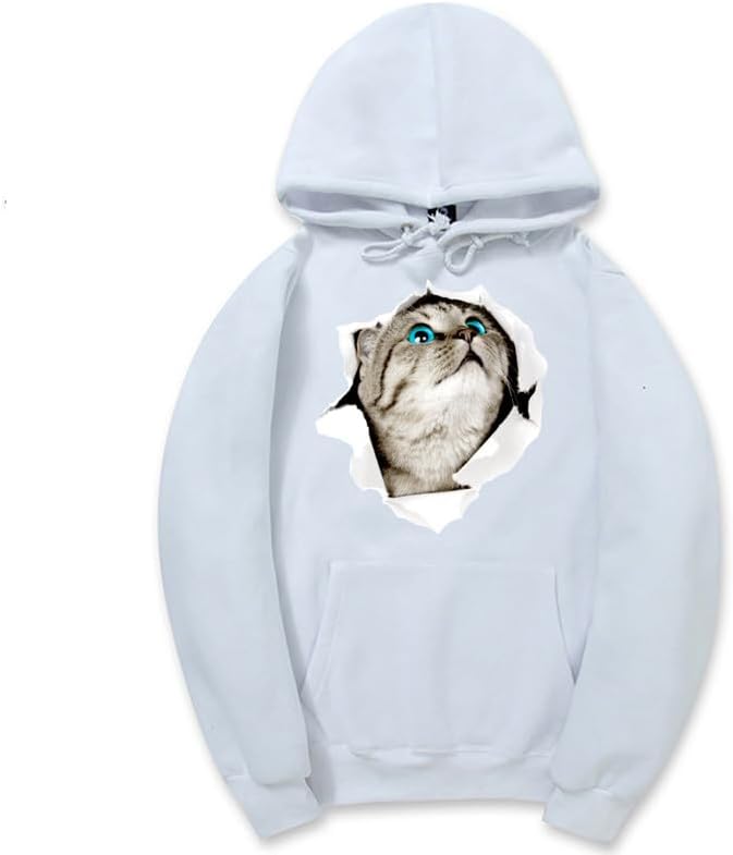 CORIRESHA Adolescente Lindo Gato Sudadera con capucha Casual Manga Larga Cordón Básico Algodón Sudadera