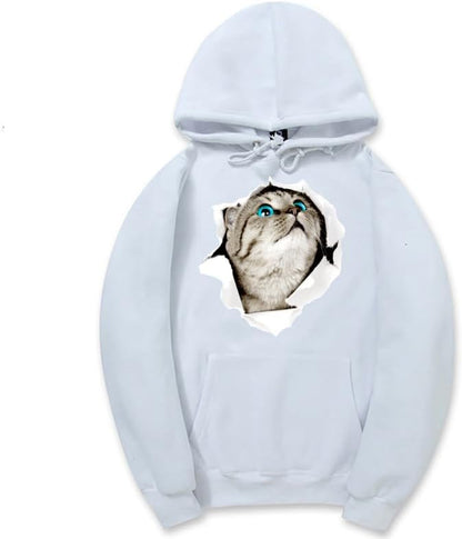 CORIRESHA Adolescente Lindo Gato Sudadera con capucha Casual Manga Larga Cordón Básico Algodón Sudadera