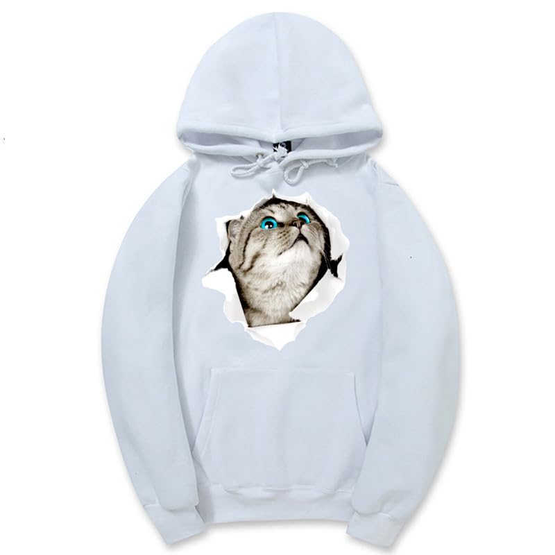 CORIRESHA Adolescente Lindo Gato Sudadera con capucha Casual Manga Larga Cordón Básico Algodón Sudadera