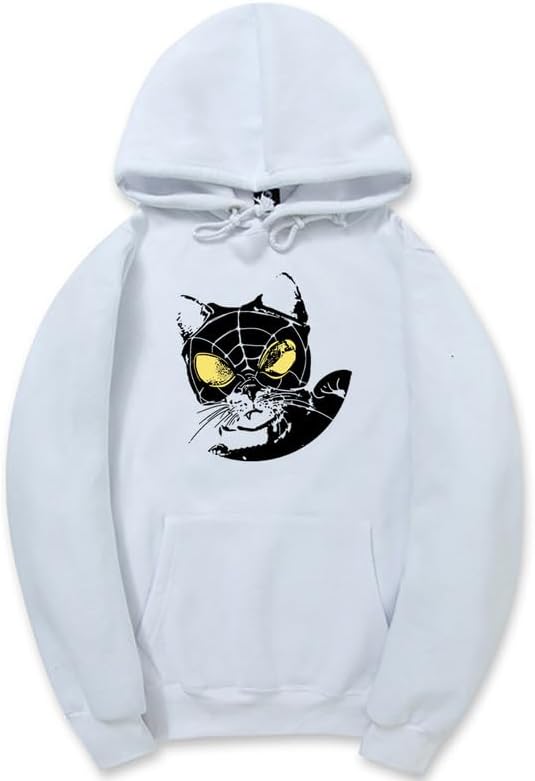 CORIRESHA Teen Cat Lovers Hoodie Long Sleeve Drawstring Casual Y2K Spider Web Sweatshirt