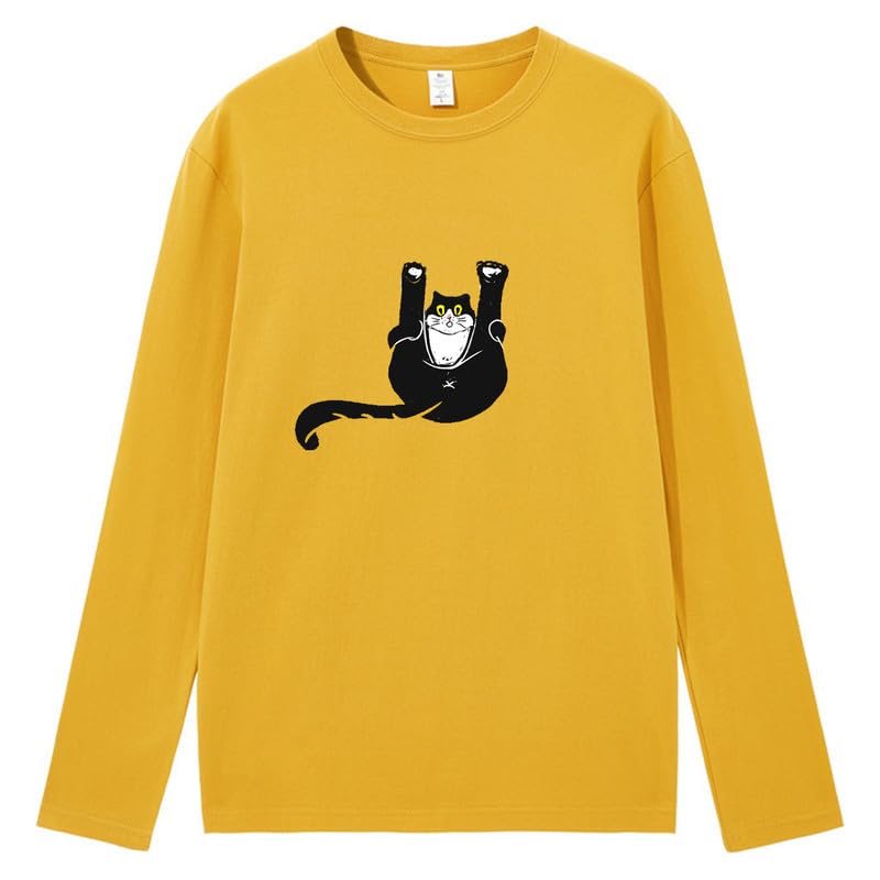 CORIRESHA Unisex Funny Cat Tops Crewneck Long Sleeves Fall Cotton Cute T-Shirts