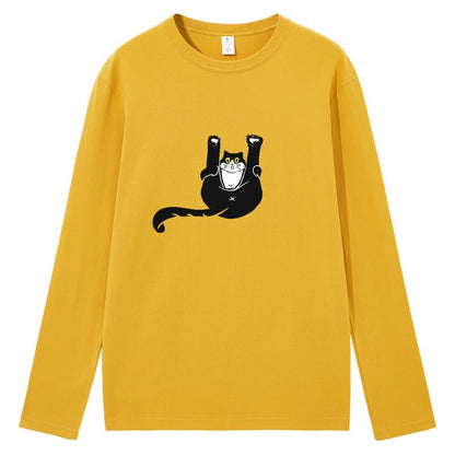 CORIRESHA Unisex Funny Cat Tops Crewneck Long Sleeves Fall Cotton Cute T-Shirts