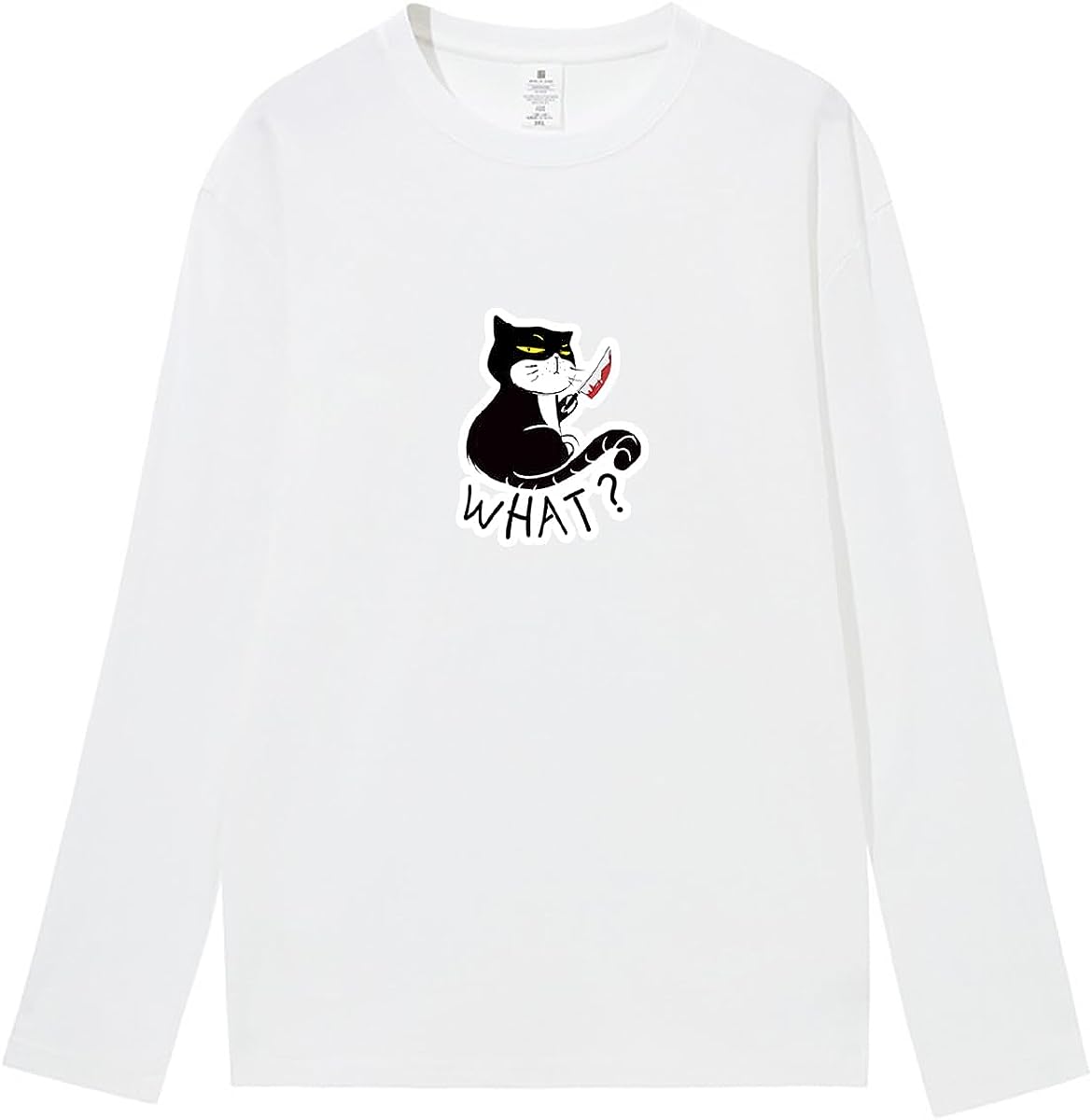 CORIRESHA Camiseta unisex de manga larga de algodón con diseño de gato divertido con cuchillo de sangre