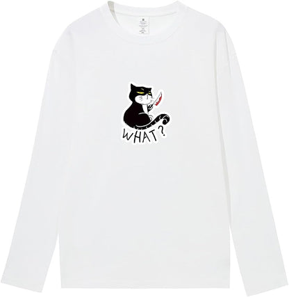CORIRESHA Camiseta unisex de manga larga de algodón con diseño de gato divertido con cuchillo de sangre