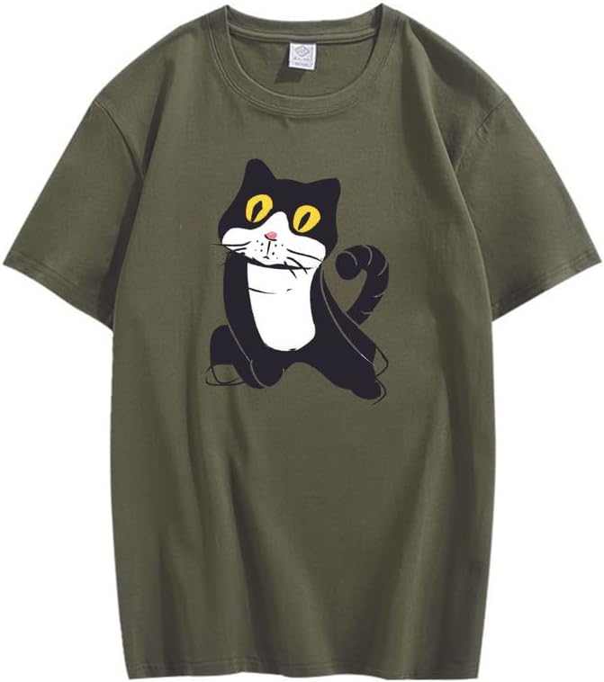 CORIRESHA Camiseta de gato lindo casual cuello redondo manga corta verano básico algodón tops