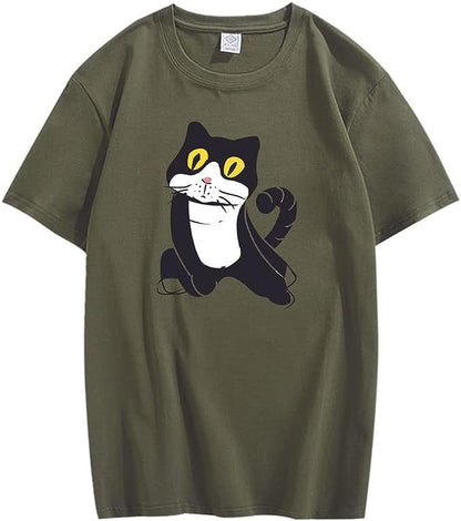 CORIRESHA Camiseta de gato lindo casual cuello redondo manga corta verano básico algodón tops