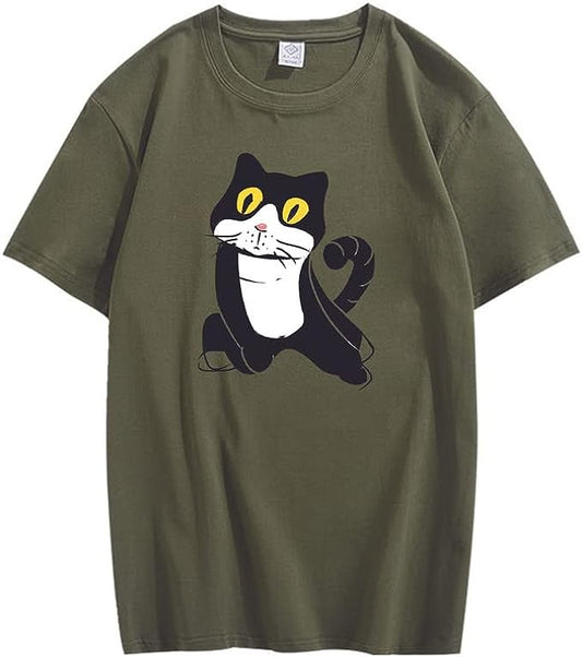 CORIRESHA Camiseta de gato lindo casual cuello redondo manga corta verano básico algodón tops
