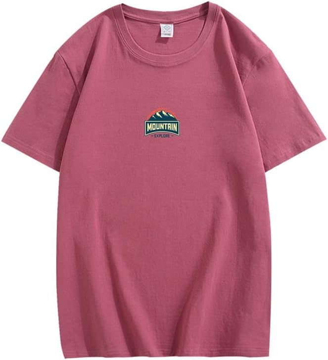 CORIRESHA Camiseta unisex de algodón holgada de manga corta con cuello redondo y gráfico de montaña retro