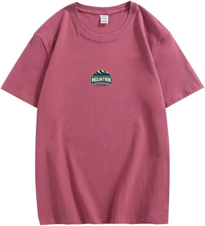 CORIRESHA Camiseta unisex de algodón holgada de manga corta con cuello redondo y gráfico de montaña retro