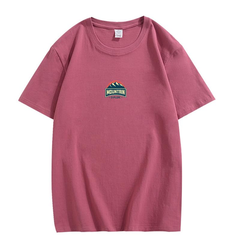 CORIRESHA Camiseta unisex de algodón holgada de manga corta con cuello redondo y gráfico de montaña retro